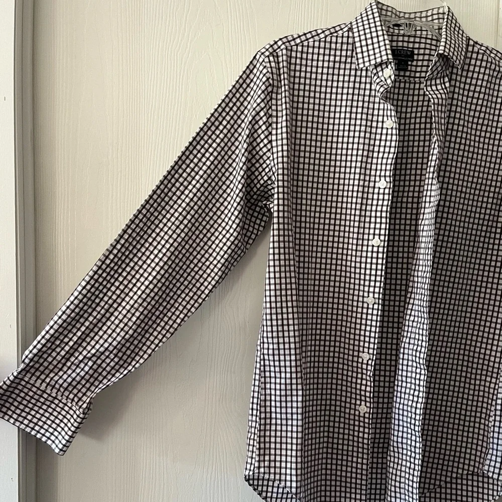 J. Crew Men's White and Brown Plaid Shirt